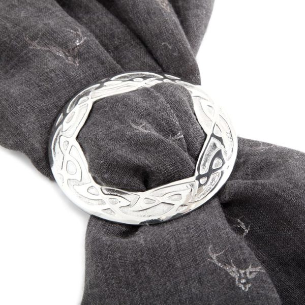 Polished Pewter Scottish Round Celtic Knotwork Scarf Ring with Presentation Box 